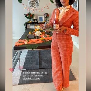 Shein two piece pink tweed jacket and pants set